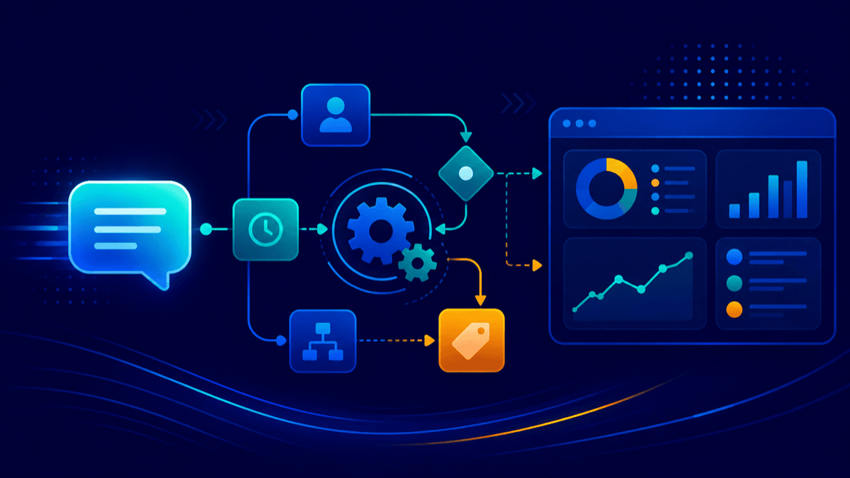 Illustration of a moving gear with different points on the gear: text sent, incoming text, text reply, engagement, speed