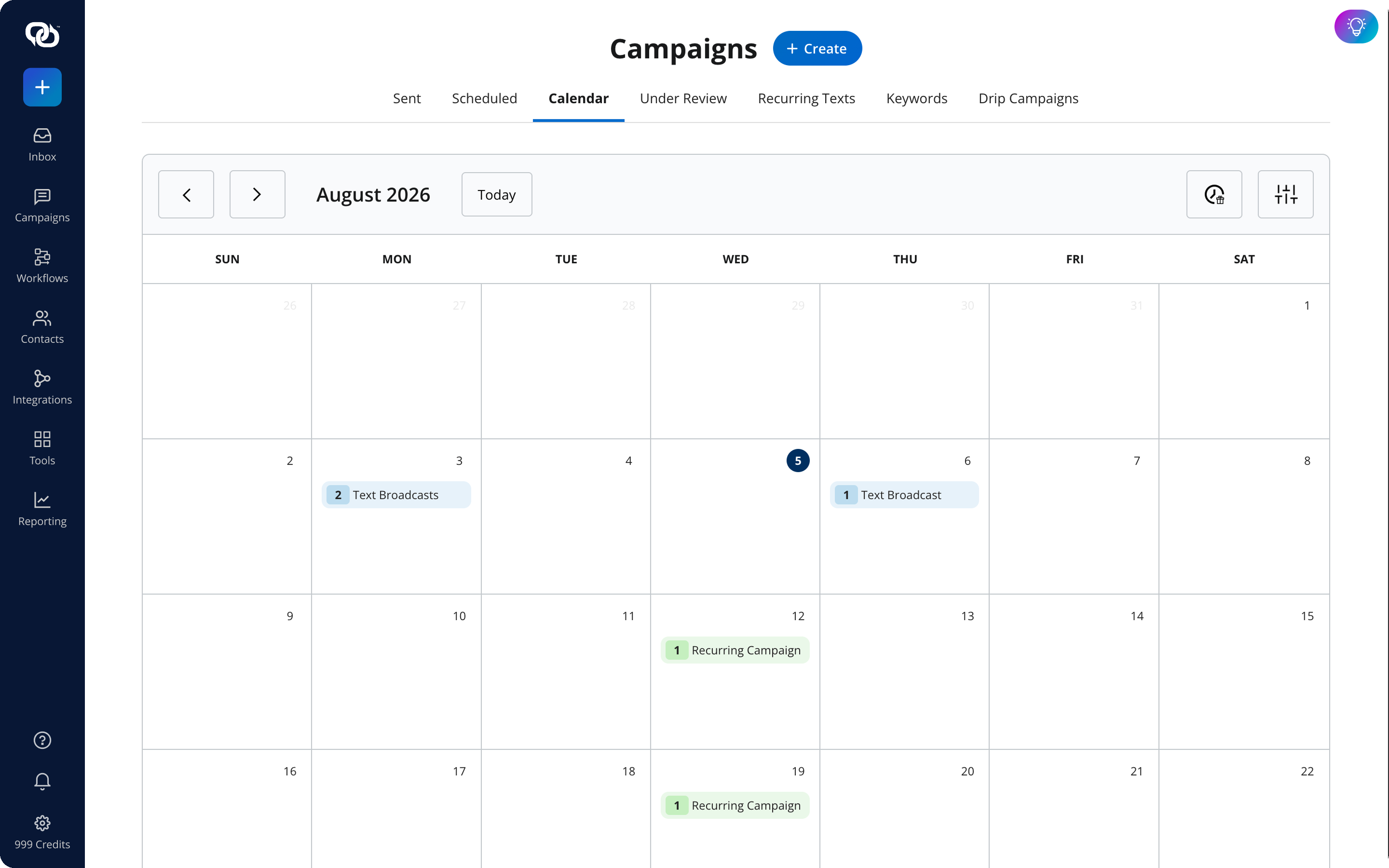 EZ Texting campaign calendar for scheduling SMS sends