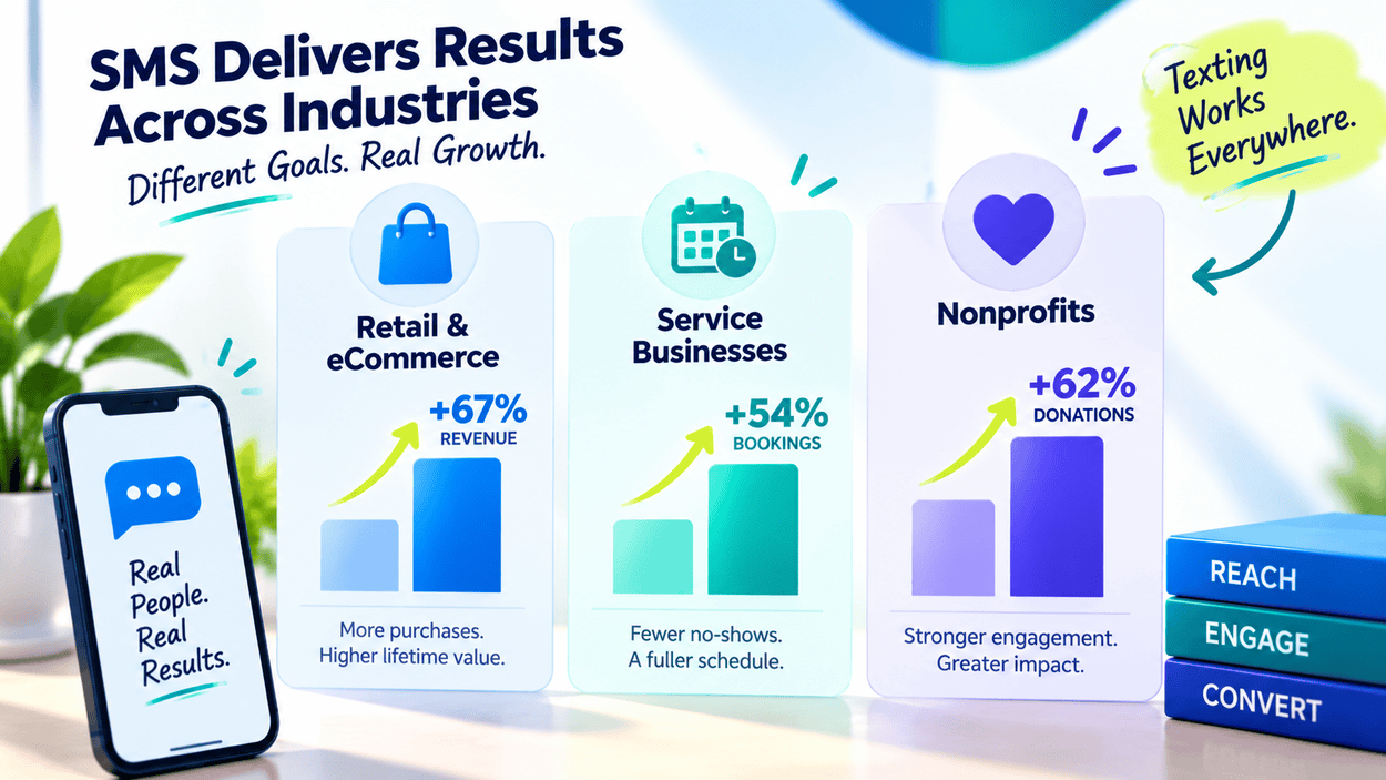 Comparison of SMS marketing effectiveness across retail, service, and nonprofit industries