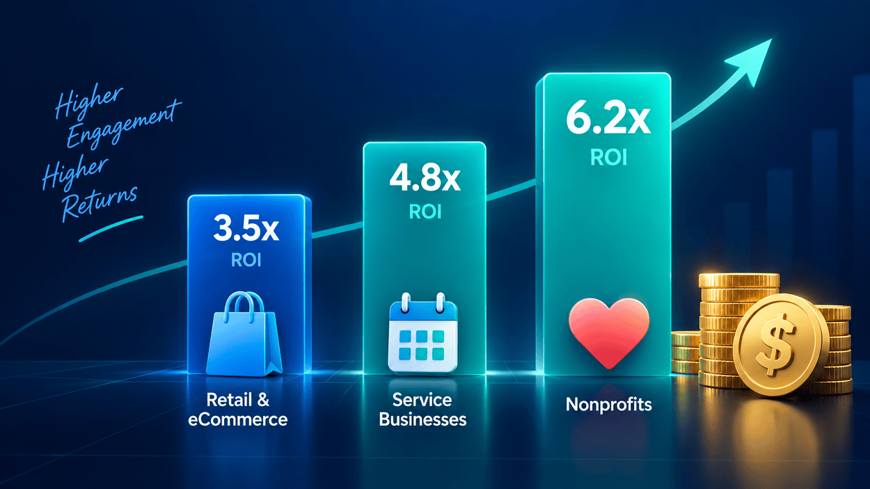 SMS marketing ROI compared across retail, service, and nonprofit industries