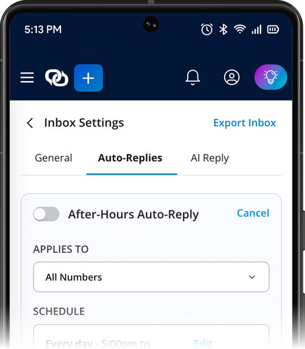 After-hours auto-reply settings on an Android phone