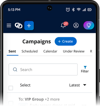 The EZ Texting dashboard on an Android phone