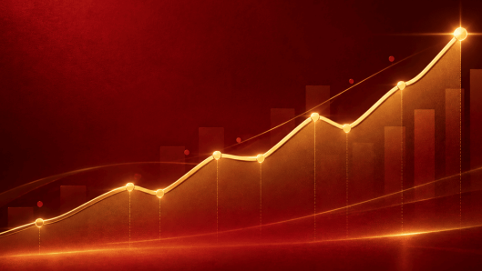 Glowing gold line chart rising across a deep red background, representing SMS marketing performance metrics trending upward