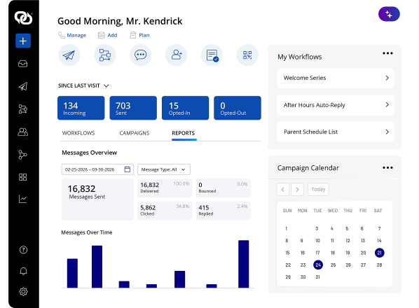 EZ Texting dashboard for school