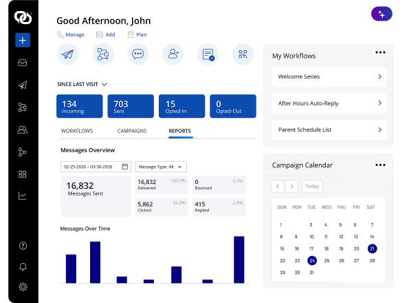 EZ Texting dashboard for school