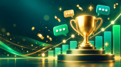 Illustration of a trophy and rising growth charts representing real SMS marketing results