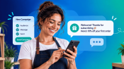 Small business owner starting SMS marketing with a first text campaign