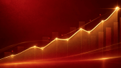 Glowing gold line chart rising across a deep red background, representing SMS marketing performance metrics trending upward