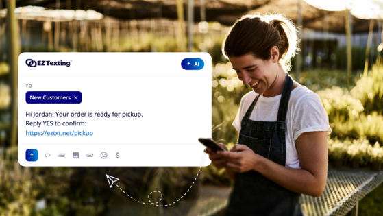 Small business owner texting customers with the EZ Texting message composer