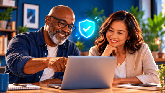 Small business owner reviewing SMS marketing rules with a compliance shield